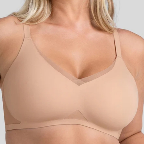Honeylove CrossOver Tan Unlined Padded Mesh Trim Bra - Picture 1 of 6